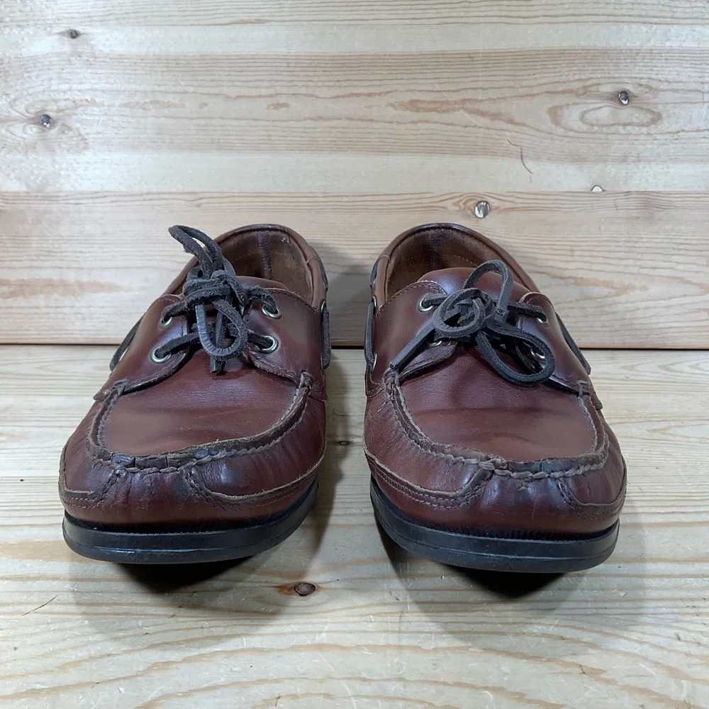 Sebago Docksides Schooner Boat Shoes Men’s 10.5 WIDE Brown Leather Moc 7000GD0